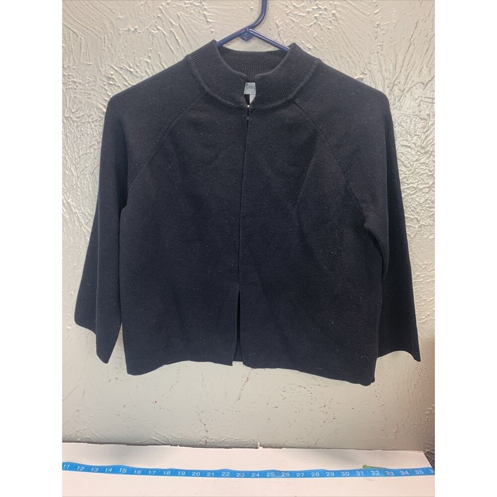 Designers Originals Cropped‎ Cardigan Sweater Black Raglan Womens Size Small